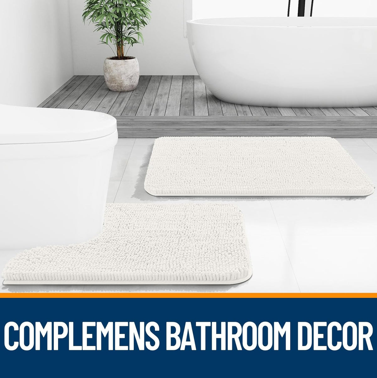 OLANLY Bathroom Rugs - Extra Soft Absorbent Chenille Mats | Quick Dry, Machine Washable, 36x24, Ivory