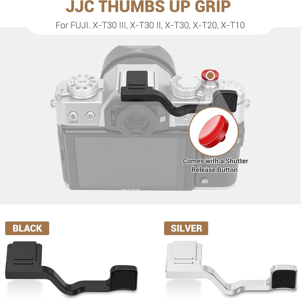 X-T30 X-T30 XT30 XT30 X-T20 X-T10 JJC Metal Thumb Grip & Soft Shutter Button for Fuji Fujifilm III II III Mirrorless
