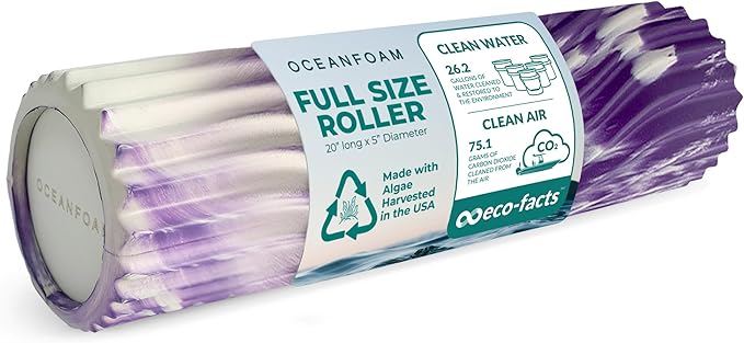 Oceanfoam Tidal Roller - Purple Marbled - Muscle Massage Foam Roller for Back Pain & Stretching - Firm and Ergonomic Wide Wave Textured - Yoga, Athletics, & Wellness - Full Size, 20" x 5"