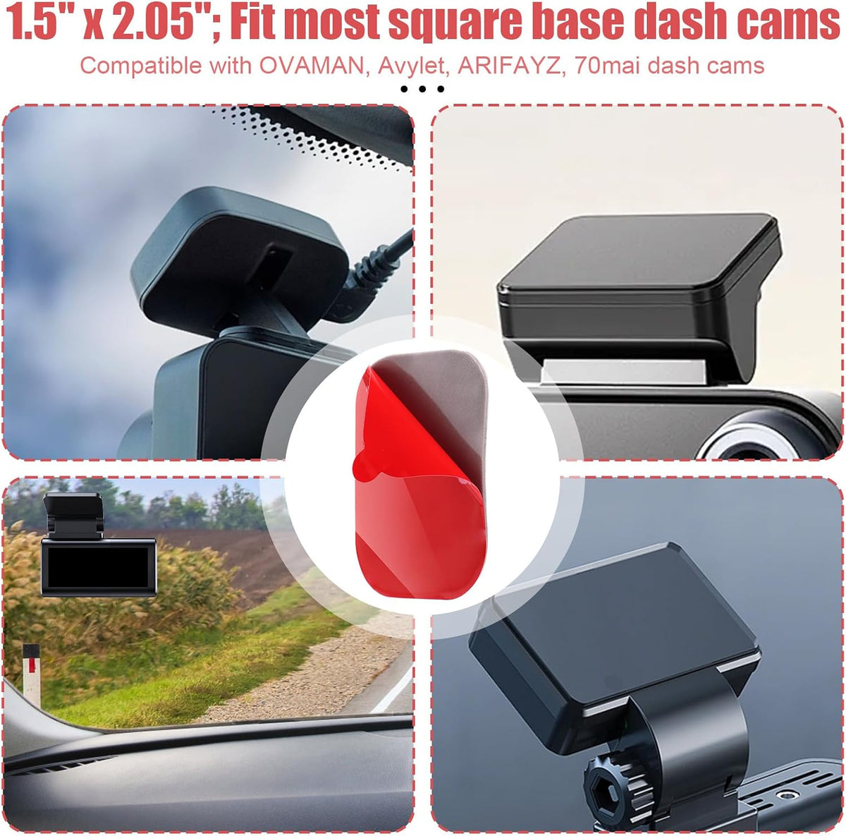 lasuroa 10pcs Dash Cam Adhesive Pad, Heat-Resistant Square Windshield Sticky Pads with Electrostatic Film Double-Sided