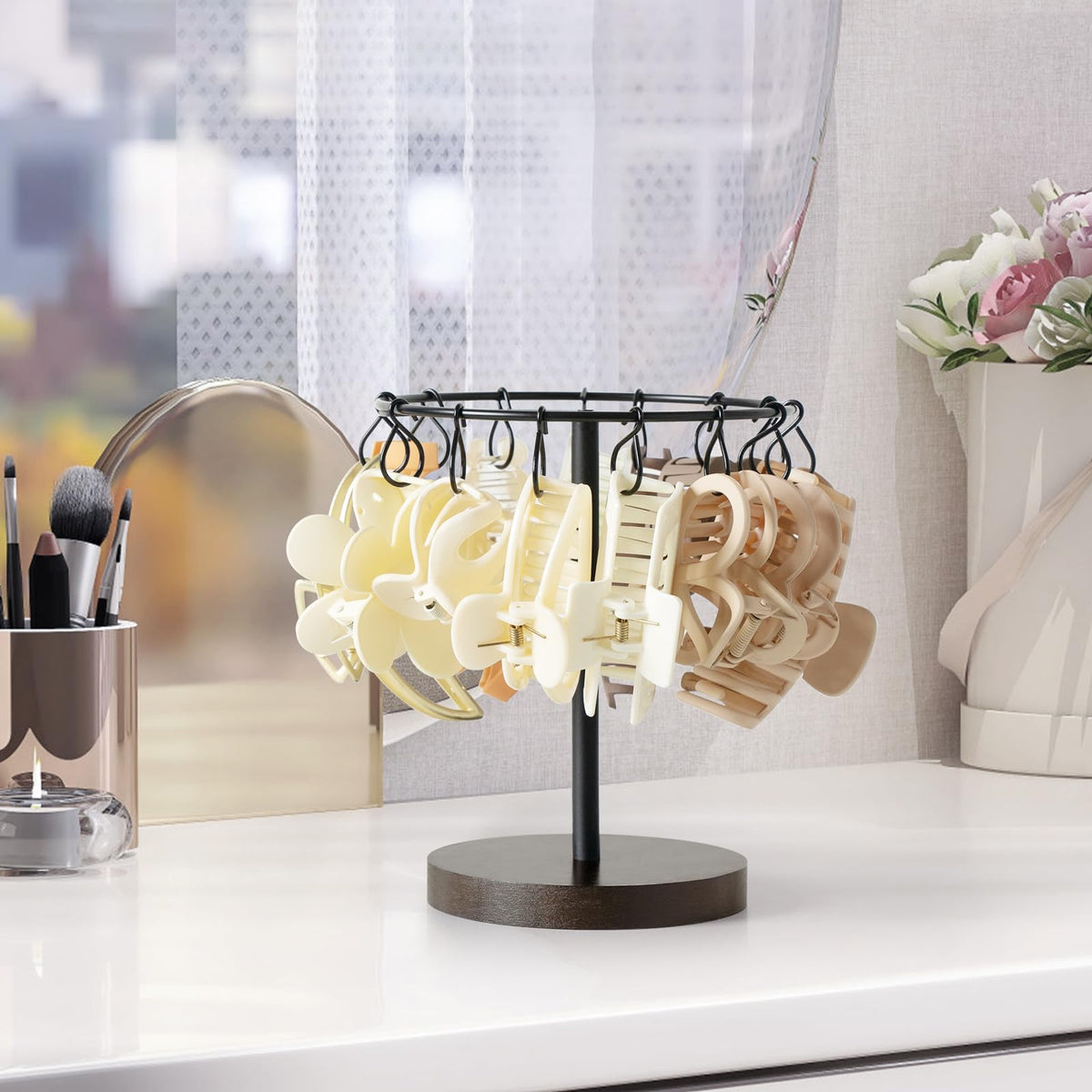 Dahey Metal Claw Clip Organizer Holder Stand Storage Display Hair Accessories Bedroom Bathroom College Dorm Room Decor for Women and Girls, Brown