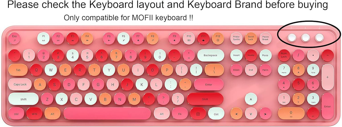 UHamn Silicone Keyboard Cover Skin Compatible for MOFII Full-Size Wireless Round Keycaps Keyboard with Number Pad