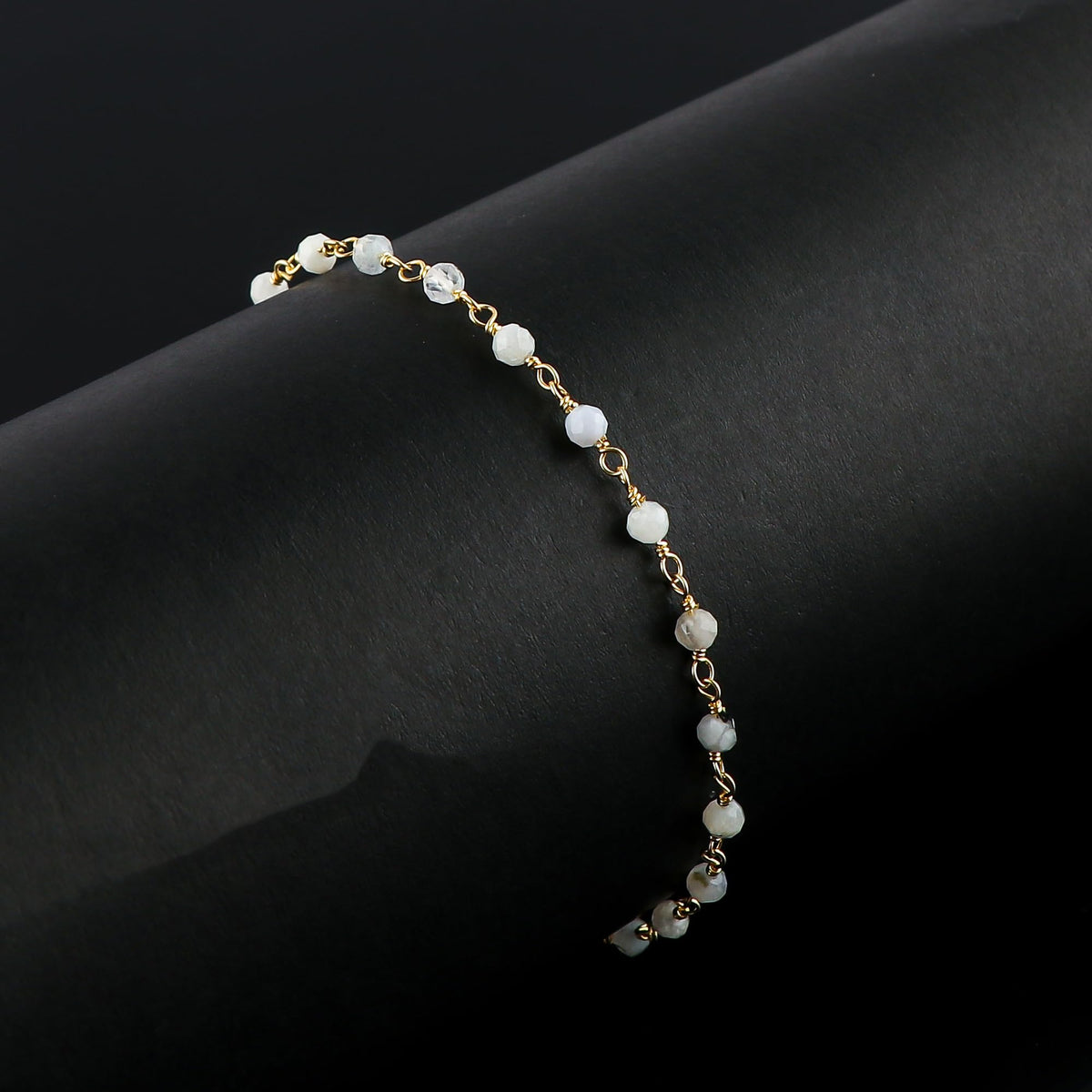 CRYSTALINES Natural Rainbow Moonstone Gemstone Cluster Bracelet, 14K Gold Plated Rosary Chain, Handmade Bohemian Women Jewelry, Healing Crystals Beads, June Birthstone (Approx. 7+1inch)