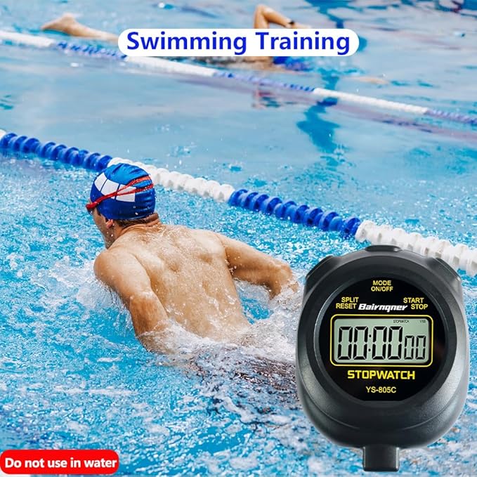 Stopwatch Timer with Countdown, ON/Off Simple Operation No Clock No Date, Digital Stop Watch for Sports, Black