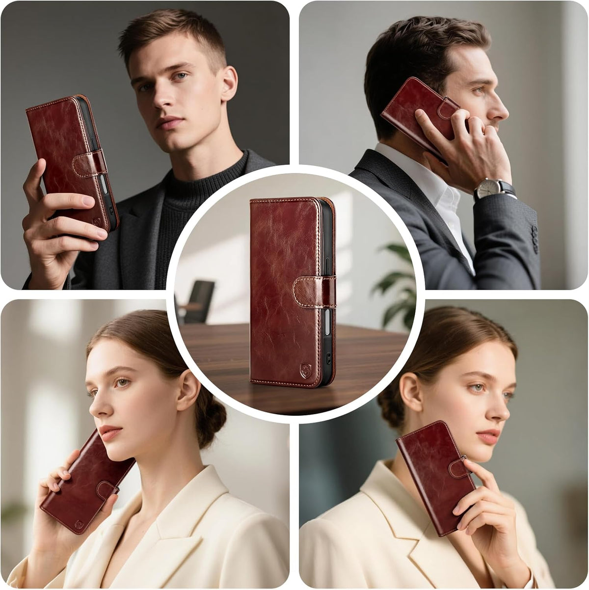 BoxCastle 17 17 6.3",Brown Compatible with iPhone Genuine Leather Case Wallet with Card Holder,Women Men Real Leather