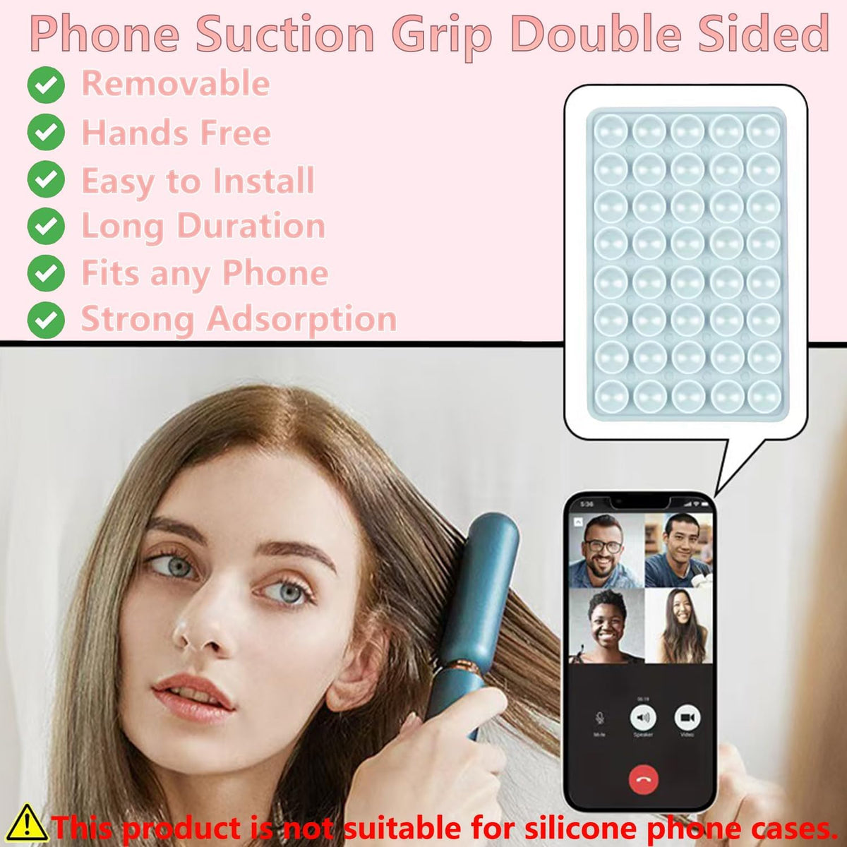 ALiHAN Silicone Suction Cup Phone Case Adhesive Mount, Double Sided, Hands-Free Phone Accessories Holder Grip