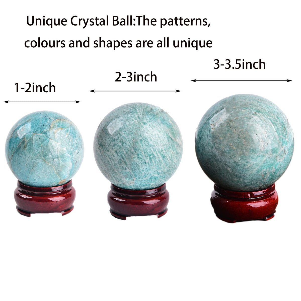 JIC Gem Amazonite Crystal Ball with Wood Stand Gemstone Sphere,Healing Crystal Balls for Reiki Chakra Decoration Fengshui (2.8-3.2inch)