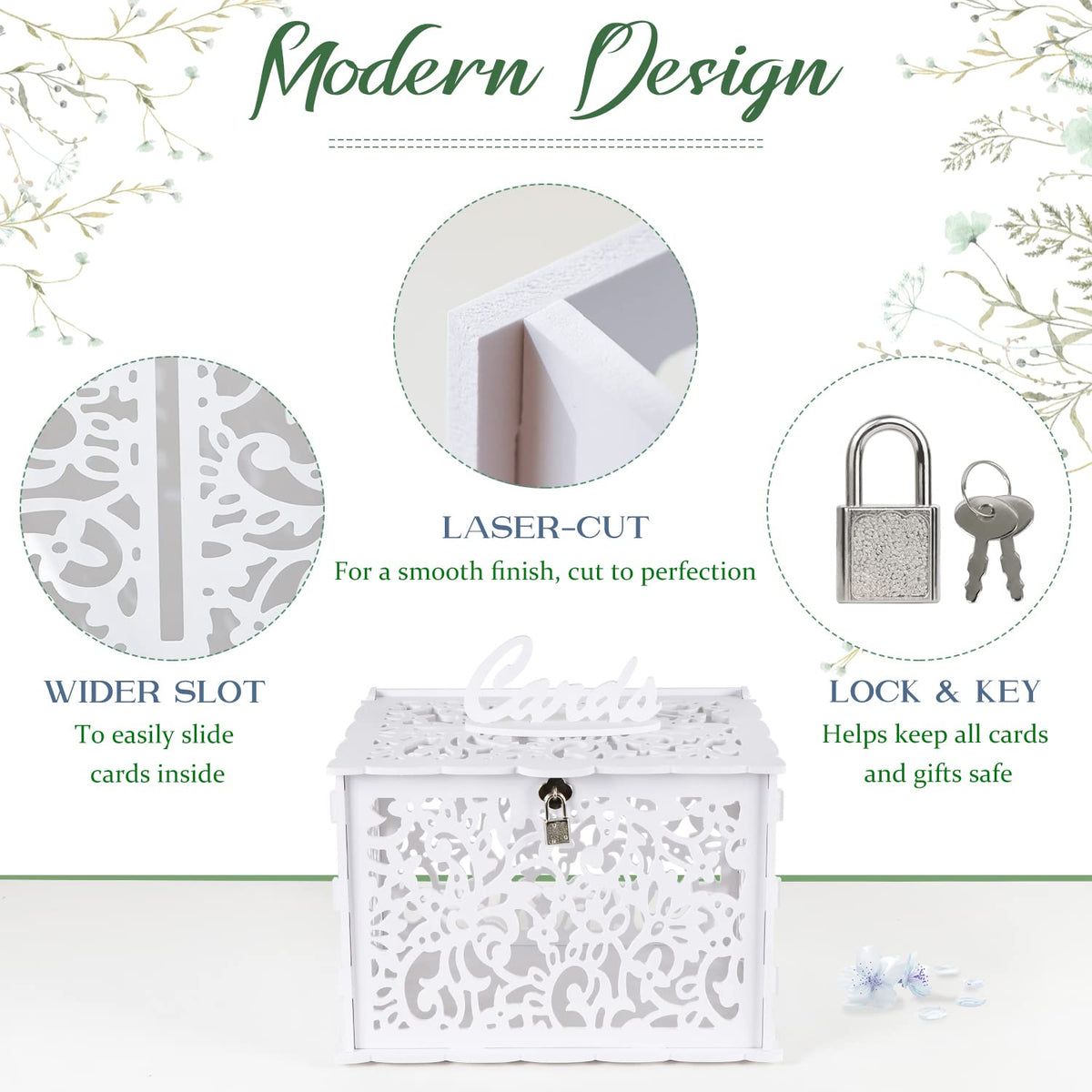OurWarm White Wedding Card Box with Lock, PVC Gift Card Box for Wedding Decorations for Reception, Money Gift Boxes for Party Reception Anniversary Bridal Baby Shower Decorations