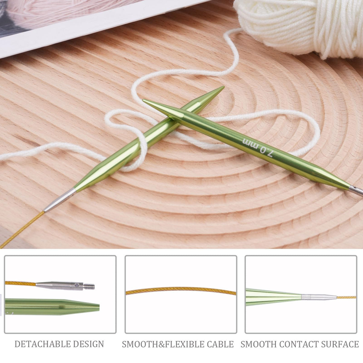 BsHooker Interchangeable Circular Knitting Needles Set with Case,13 Pairs Aluminum Knitting Needles 3mm to 10mm,Lightweight and Durable for Handmade DIY Knitting with Knitting Accessories,Green