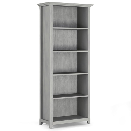 SIMPLIHOME Amherst Bookcase - 70 inch Tall 5-Shelf Solid Wood Bookshelf in Fog Grey, Transitional Storage for Living Room, Study Room or Office with Adjustable Shelves and Tapered Legs