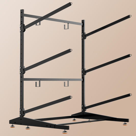 NIMBLERACK 3-Tier Kayak Storage Rack, Heavy Duty Free-Standing Canoe Stand 330lb, 304 Stainless Steel Anti-Snap Molded Joint, Adjustable Vertical Holder for Garage Outdoor Lakeside Seaside(Black)