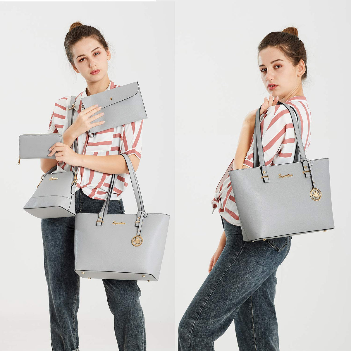 Soperwillton Handbags and Purses for Women Shoulder Tote Bags Top Handle Satchel Purse Set 5pcs