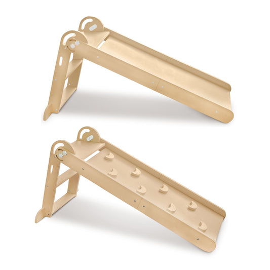 Little Partners 2-in-1 Folding Learn 'N Slide Wooden for Toddlers, Dual-Sided Children's Indoor Wood Climber with Smooth Surface and Side with Safety Grips (Natural)