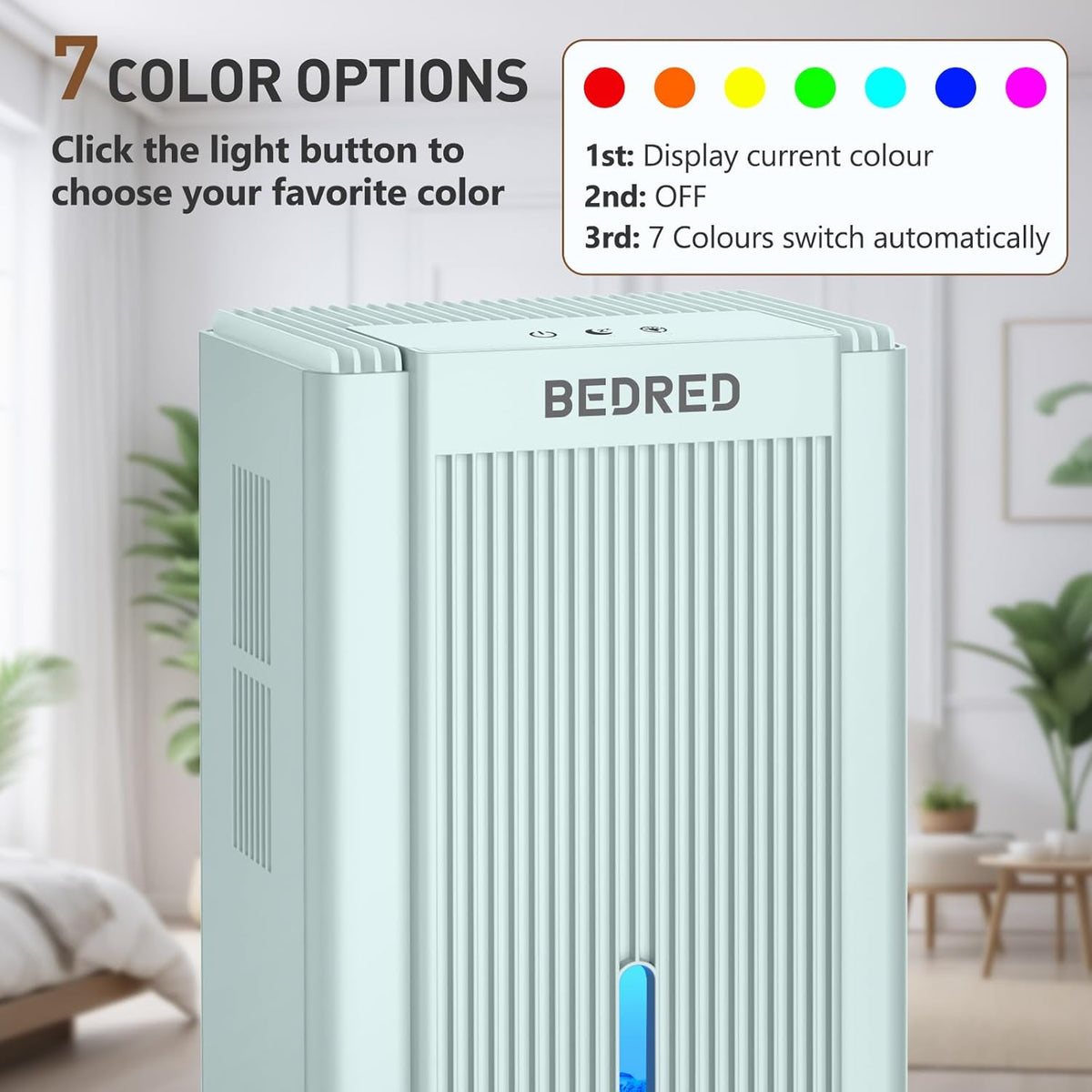 Skiennix 95OZ Dehumidifier for Home - Quiet Operation with Auto Shut Off & 7 Color Ambient Light | Ideal for 1000 Sq.Ft Spaces (Pale Turquoise)