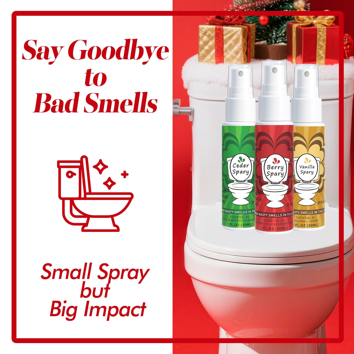 Toilet Spray for Poop 3 Pack, Travel Size Variety, Bathroom Odor Eliminator - Cedar Berry Vanilla