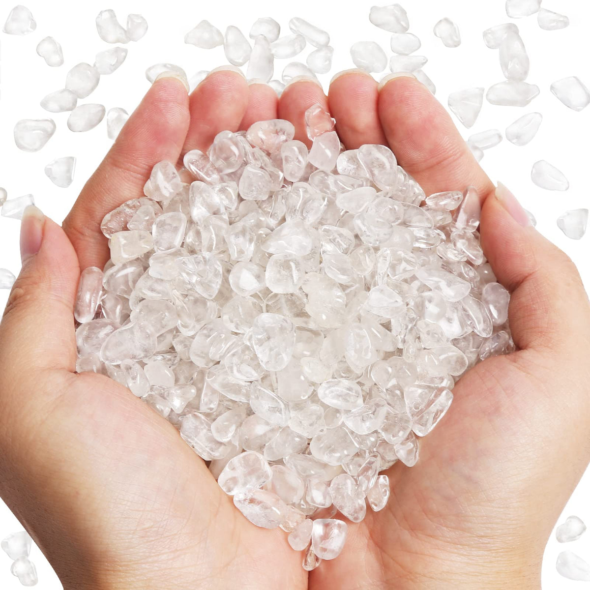 QICQDRAM Polished Gem Stones Rocks Crystals 0.9 Lb/405g Natural Tumbled Stones Clear Quartz Crystal Chips Bulk for Healing Crystals & Fish Tank Rocks Gravel, Vase Filler, Plants Decor