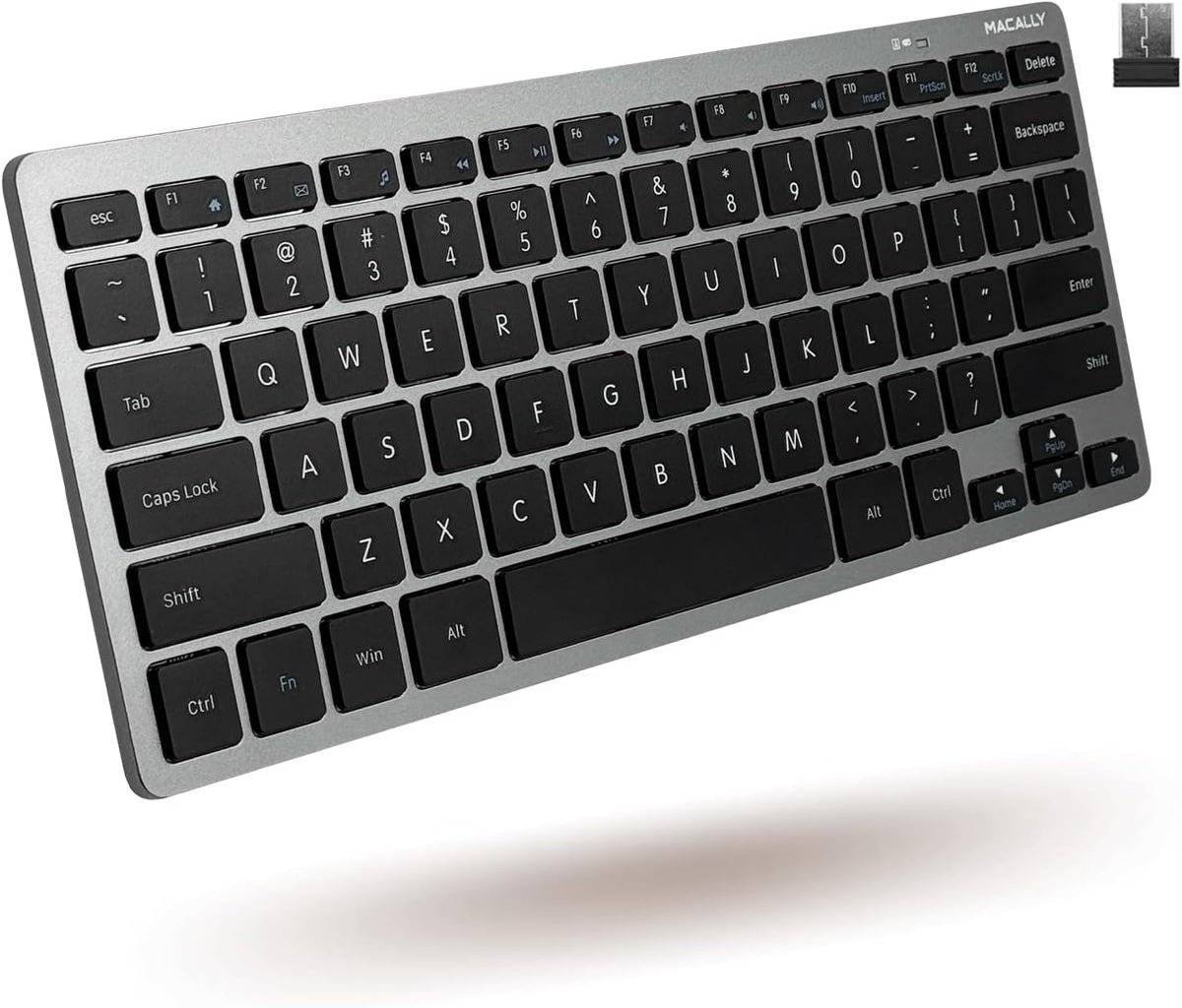 Macally Small Wireless Keyboard | Mini Keyboard for PC - Slim, Quiet & Portable for Laptop, Desktop PC, Surface
