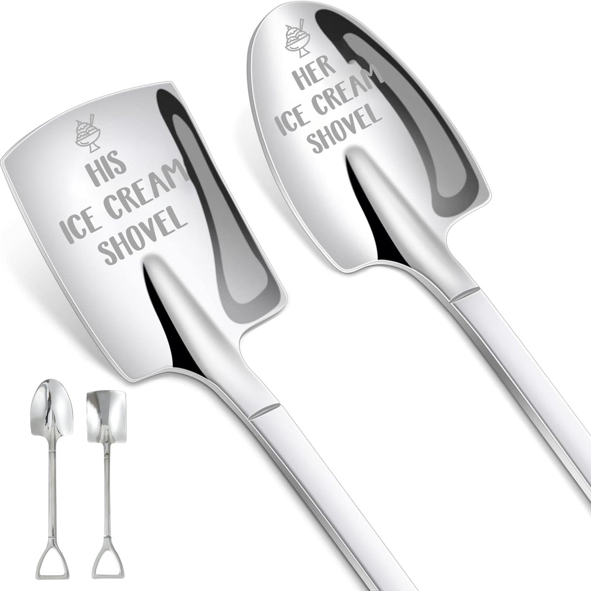 INNObeta Ice Cream Spoons, 2 Pcs Engraved Ice Cream Shovels, His and Her Gifts