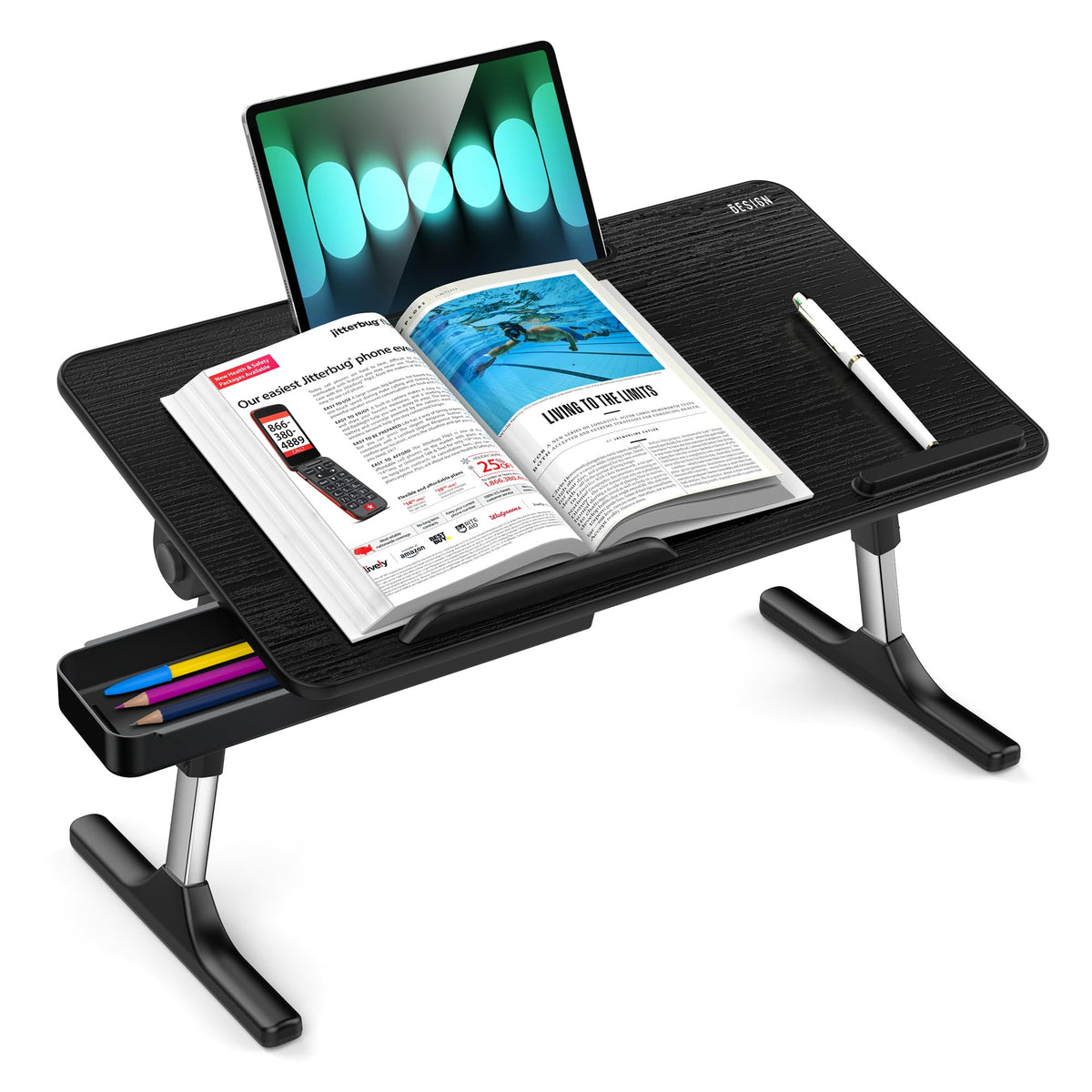 Besign LT05 Adjustable Laptop Table, Lap Desk, Portable Standing Bed Desk, Foldable Sofa Breakfast Tray, Notebook Computer Stand for Reading and Writing, Medium Size, Black