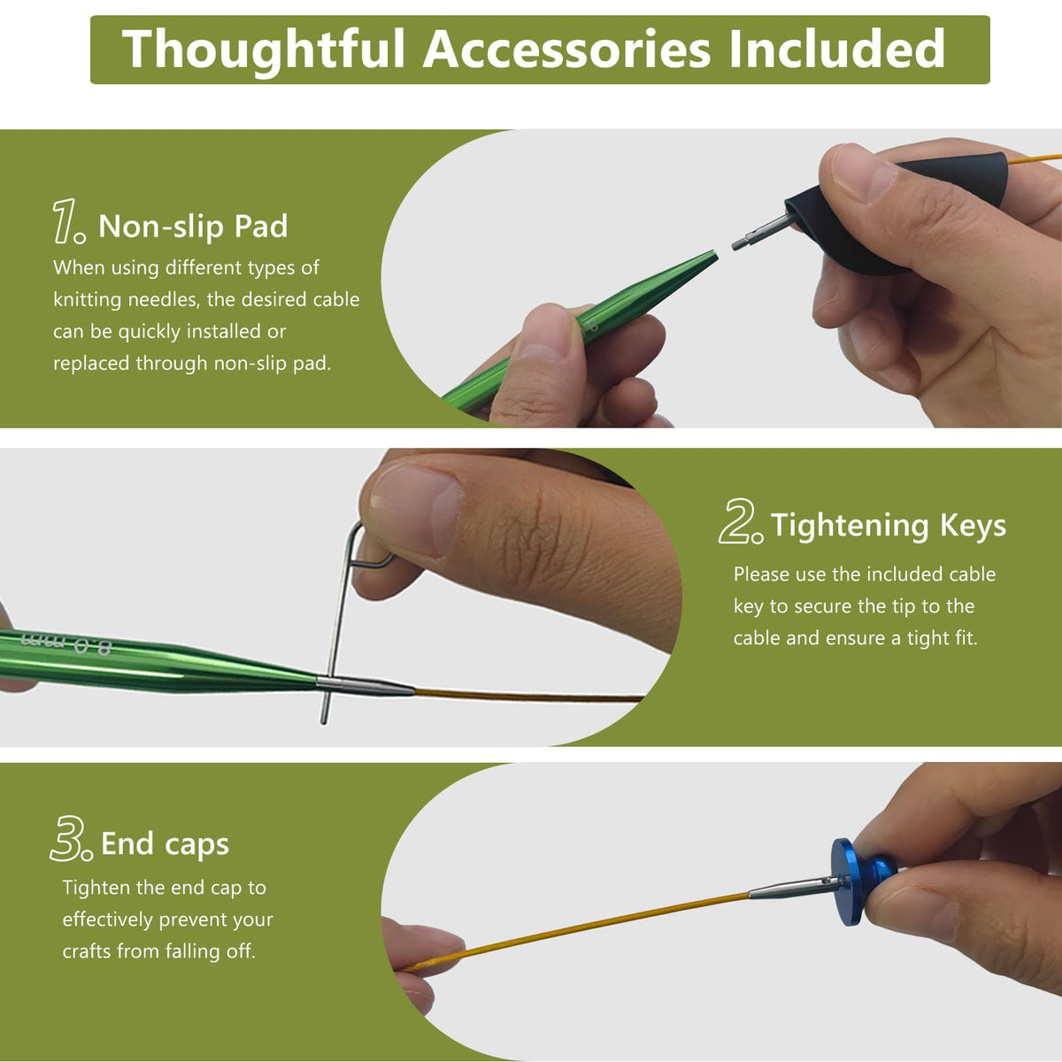 4-inch Knitting Needles Set, 13 Pairs Interchangeable Circular Knitting Needles Set Aluminum 3-10mm with 5 Cables, Knitting Accessories and Case, Green
