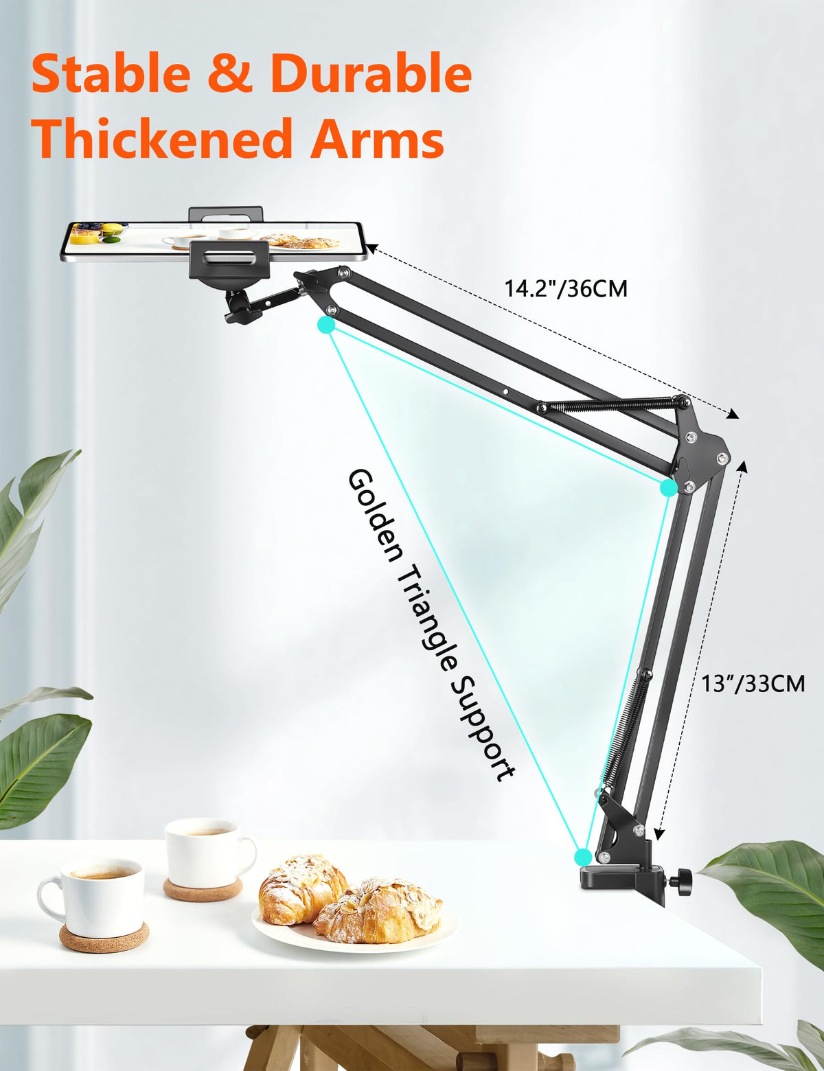 Evekea Tablet Holder for Desk, iPad Stand Phone Holder for Desk, Overhead Tablet Desk Mount for Bed with 360° Rotation, Compatible with iPhone iPad Kindle 4.7-13" Devices