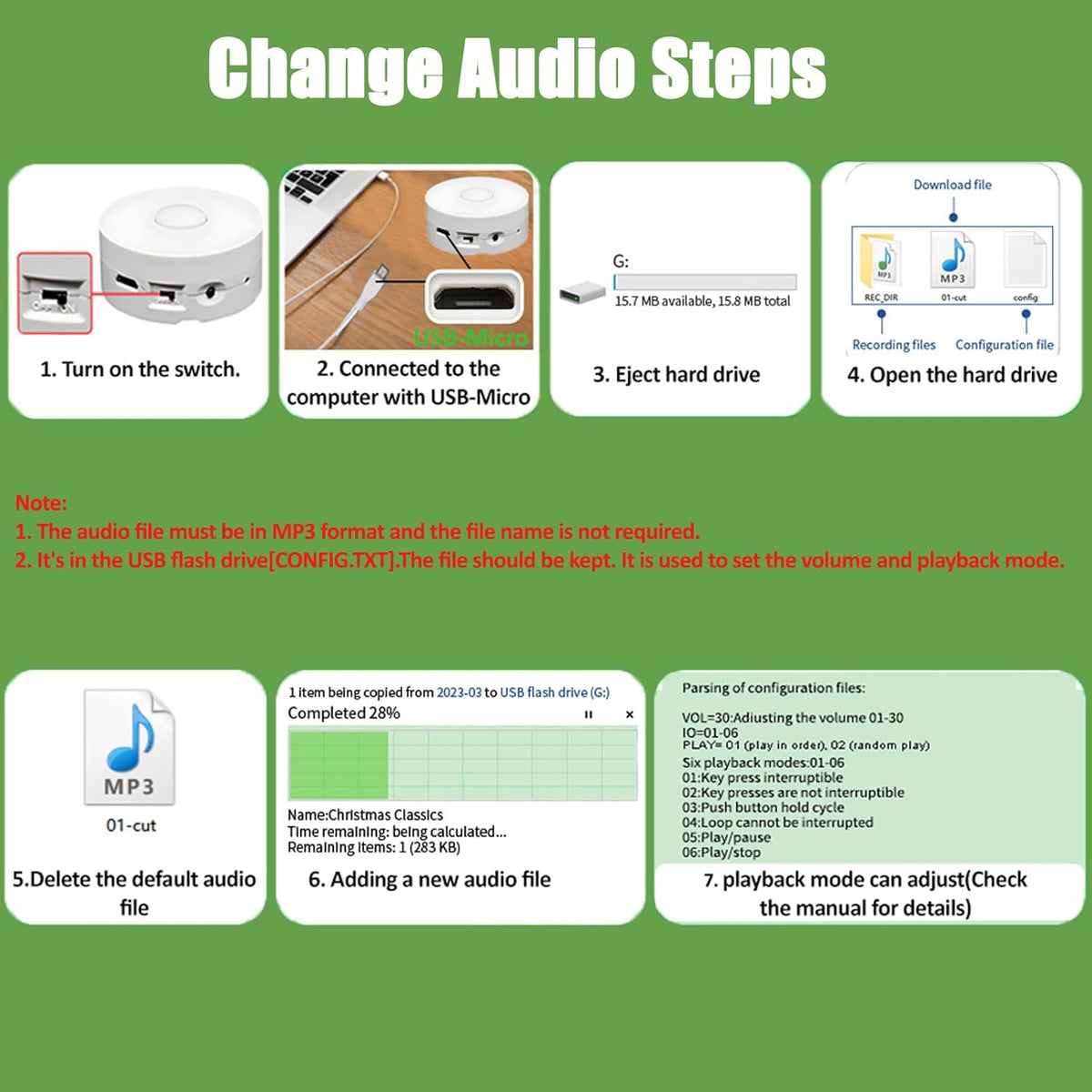 XLW 16 Min Voice Recorder,DIY Voice Recording Button for Stuffed Animals, Bear,Plush, Baby Doll,Pillow. Record Custom