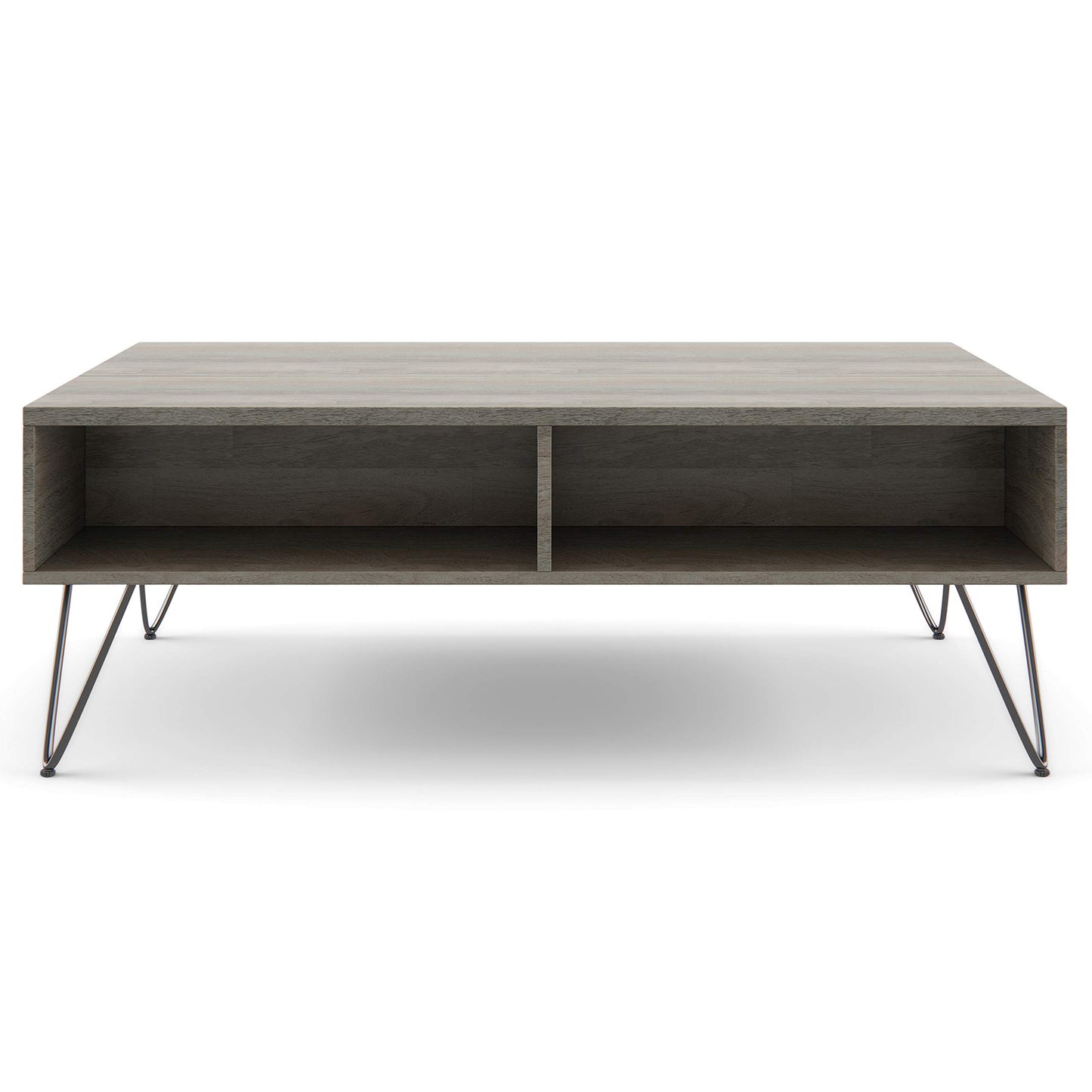 SIMPLIHOME Hunter SOLID MANGO WOOD and Metal 48 inch Wide Rectangle Industrial Lift Top Coffee Table in Grey for the Living Room and Family Room