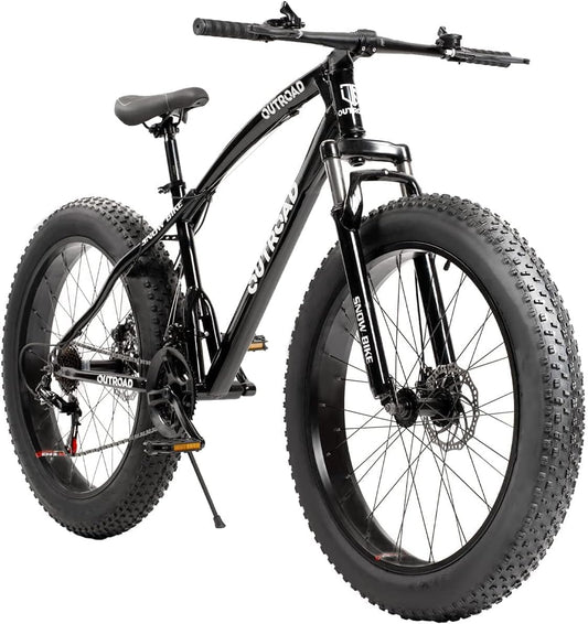 MarKnig 26 inch Fat Tire Mountain Bike with 4 inch Knobby Tires, 21 Speed MTB with Dual Disc Brake for Adults, Anti-Slip Bicycle, Black