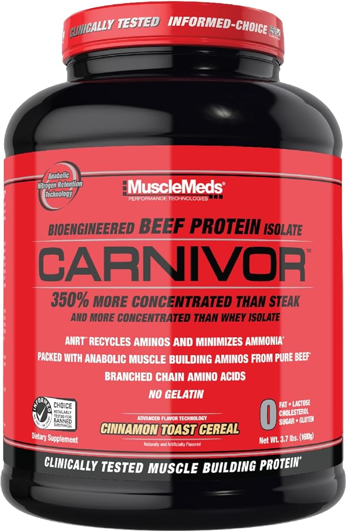 MuscleMeds Carnivor Beef Protein Isolate, 0 Lactose, 0 Sugar, 0 Fat, 0 Cholesterol, Cinnamon Toast Cereal, 4 Lb, 56 Servings
