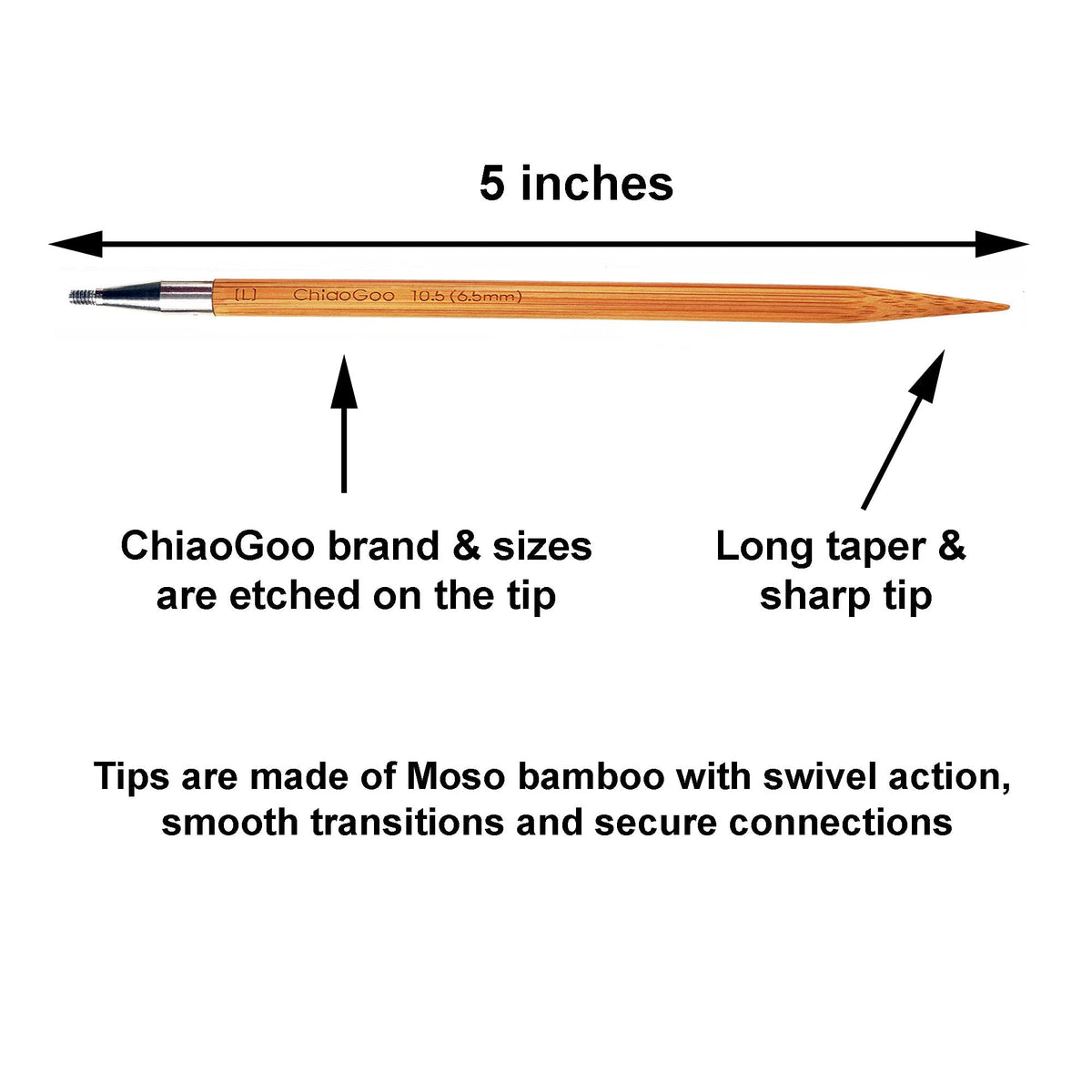 ChiaoGoo Spin Bamboo 5-Inch Small 2500-S Interchangeable Circular Knitting Needle Set, Sizes US 2, 3, 4, 5, 6, 7, 8 with 3 Cords, Connectors, Stitch Markers with Project Bag