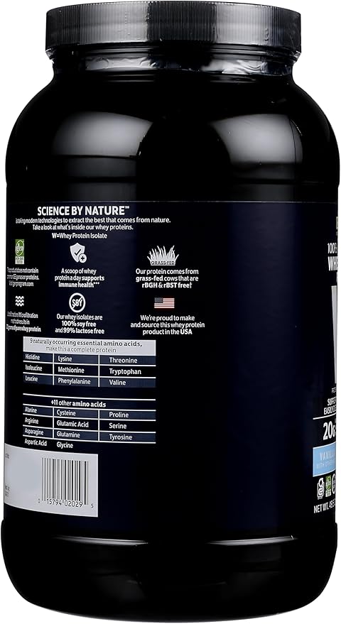 Biochem 100% Whey Isolate Protein Powder, Vanilla Flavor, 20g Grass-Fed Protein, Keto Friendly, Gluten Free, Easily Digestible, Vegetarian, 48.5 oz, 45 Servings