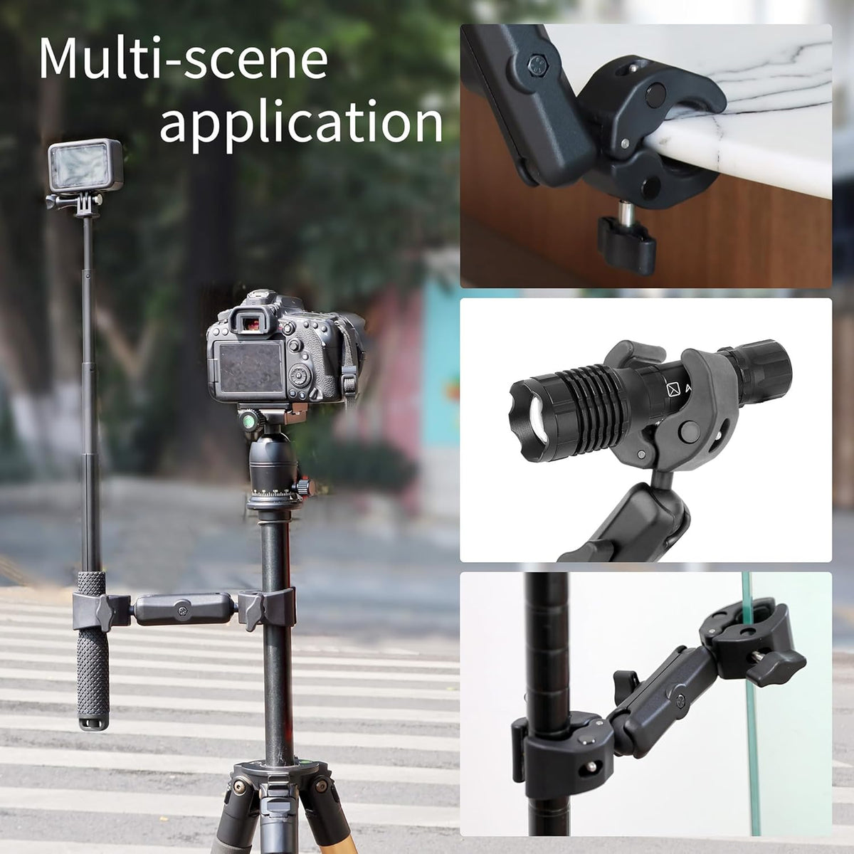 SOONSUN 360 Double Super Clamp Camera Mount, Umbrella Clamp for Chair, Desk, Stroller, Wagons, Tripod, Pole, Light