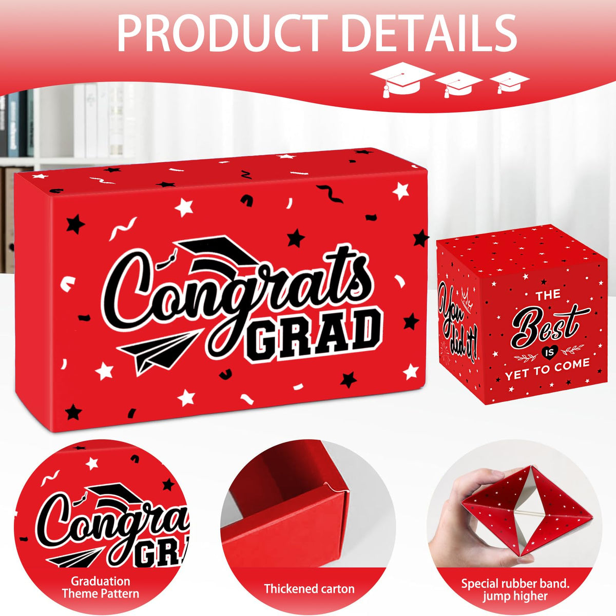 WenmthG 2026 Graduation Surprise Gift Box Explosion for Money - 10 Pcs Grad Pop Out Folding Bounce Money Gift Box with Confetti - Cash Gift Idea for Grad - Graduation Money Bank Party Supply (Red)