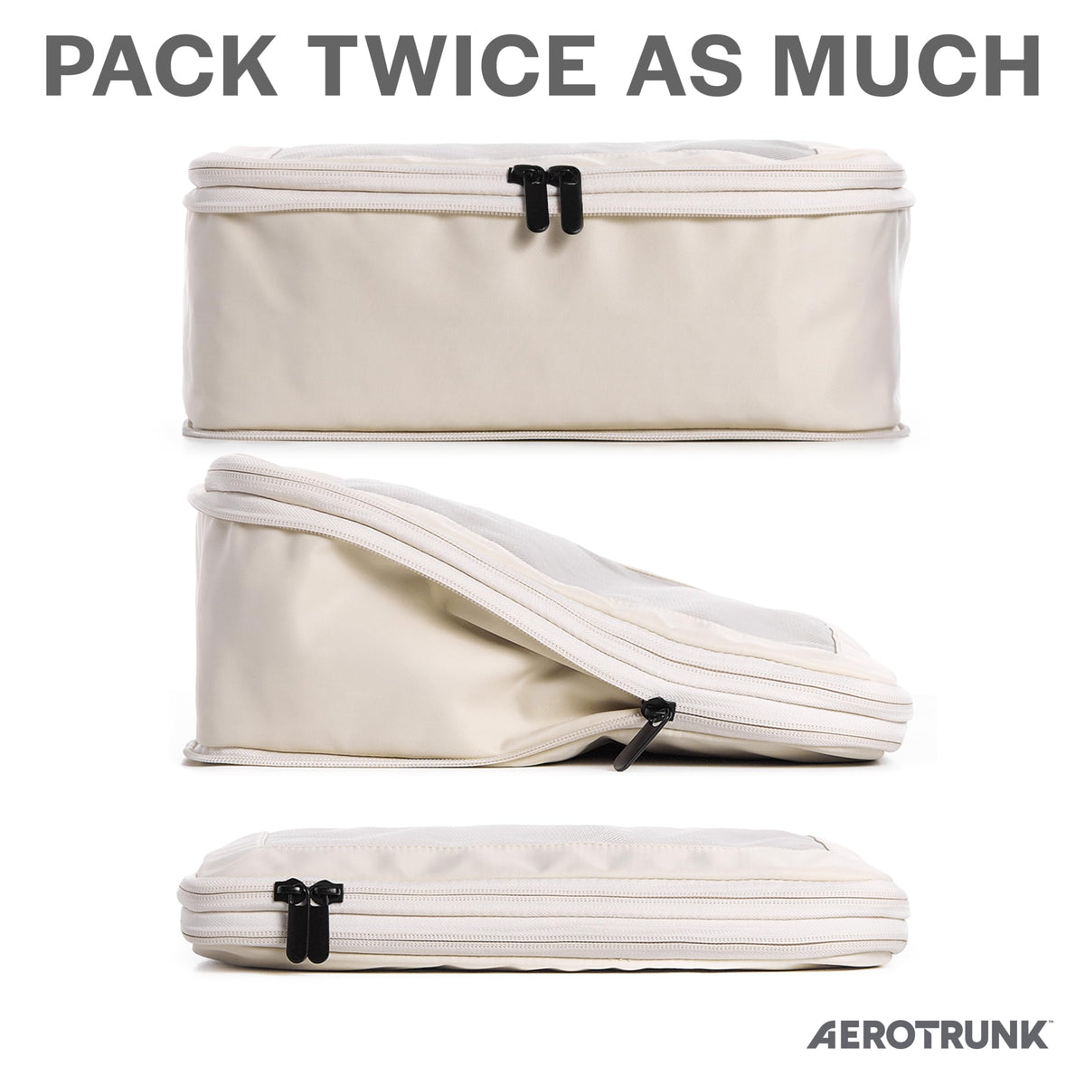 Aerotrunk Compression Packing Cubes for Travel - Luggage Organizer Bags - Double Zipper Packing Cubes for Suitcases (6-Pack, Beige)