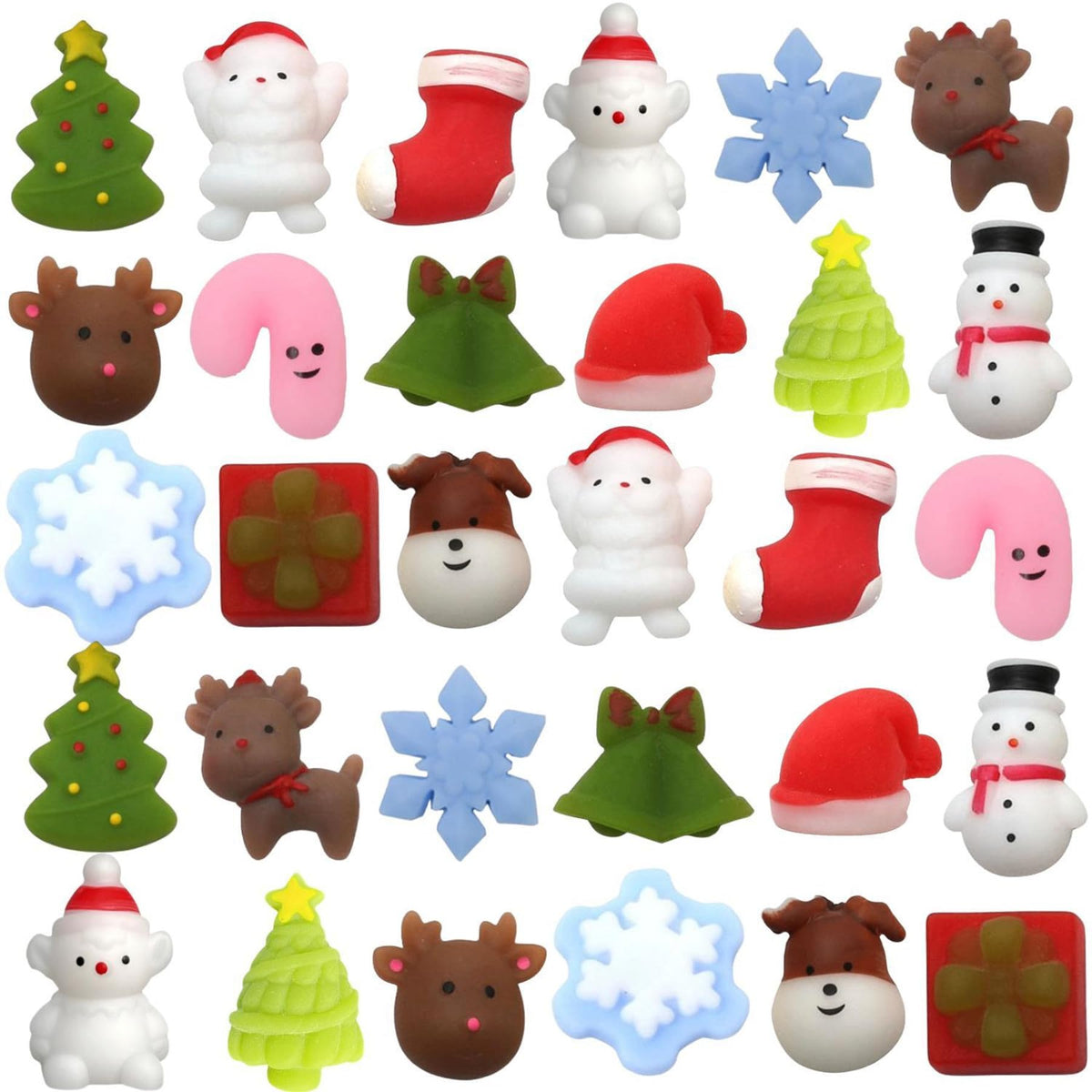 Christmas Squishies Mochi Squishy Toys, 30 PCS Christmas Toys for Kids Christmas Party Favors Stocking Stuffers Gifts, Christmas Goodie Bag Stuffers Stress Reliever Toy Pack