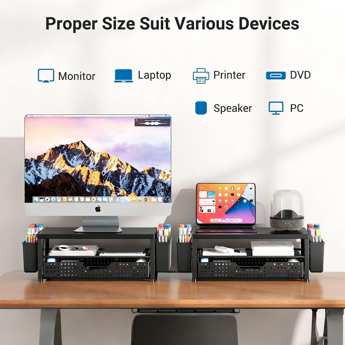 Monitor Stand Riser, Laptop Stand for Desk, Office Desk Organizer and Accessories, Computer Desktop Shelf with Drawer