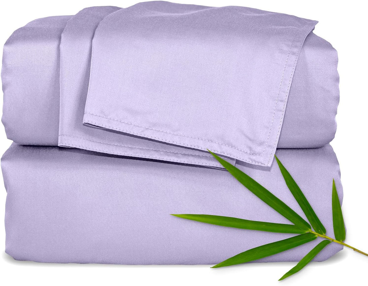 Pure Bamboo Queen Sheets - Luxuriously Soft & Cooling 100% Organic Viscose Bed Sheet Set | Lavender, Double Stitching