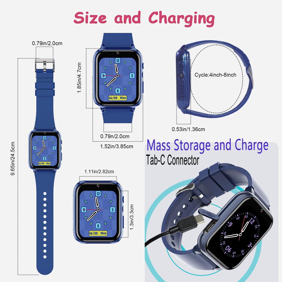 Goodatech 1.69'' Kids Smart Watch 4-12 Years Boys Girls, 26 Puzzle Games,HD Camera,Video Music Player,Pedometer,Flashlight,Alarm Clock,Learn Card,Audio Book,Smartwatch for Children Gifts (Blue)
