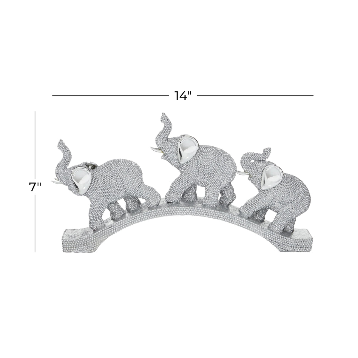 Deco 79 Polystone Elephant Decorative Sculpture Home Decor Statue, Accent Figurine 2" x 14" x 7", Silver