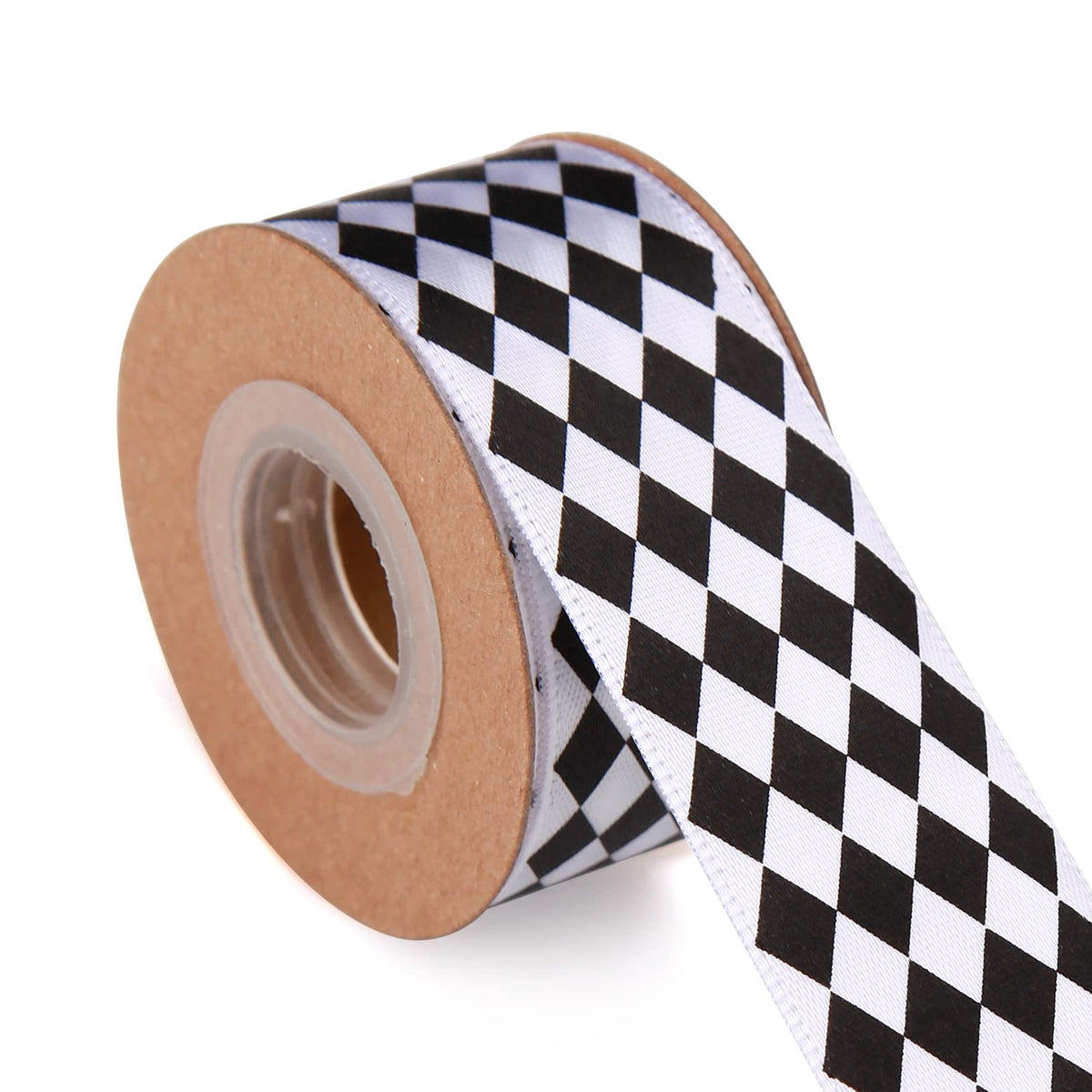 Meseey 4 Rolls Total 20 Yards Black & White Diamond Check Satin Ribbon, Harlequin Plaid Ribbons for Gift Wrapping, Crafts, Weddings & Party Decor