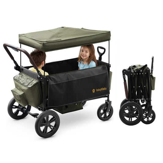 BabyVista Stroller Wagon for Kids, One-Hand Adjustable Push/Pull Handle, Spacious Storage, 8"/12" All-Terrain Wheels, Canopy with Bug Net, Wagon Stroller for Daily Walks, Short Trips & Grocery Runs