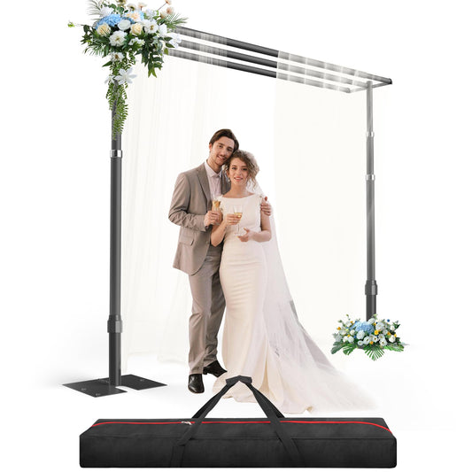 GLOSHOOTING Heavy Duty Backdrop Stand 10x10ft, Three Crossbar Pipe and Drape Backdrop Stand Kit, Adjustable Metal Frame, Background Stand for Wedding Birthday Party Decorations-Black