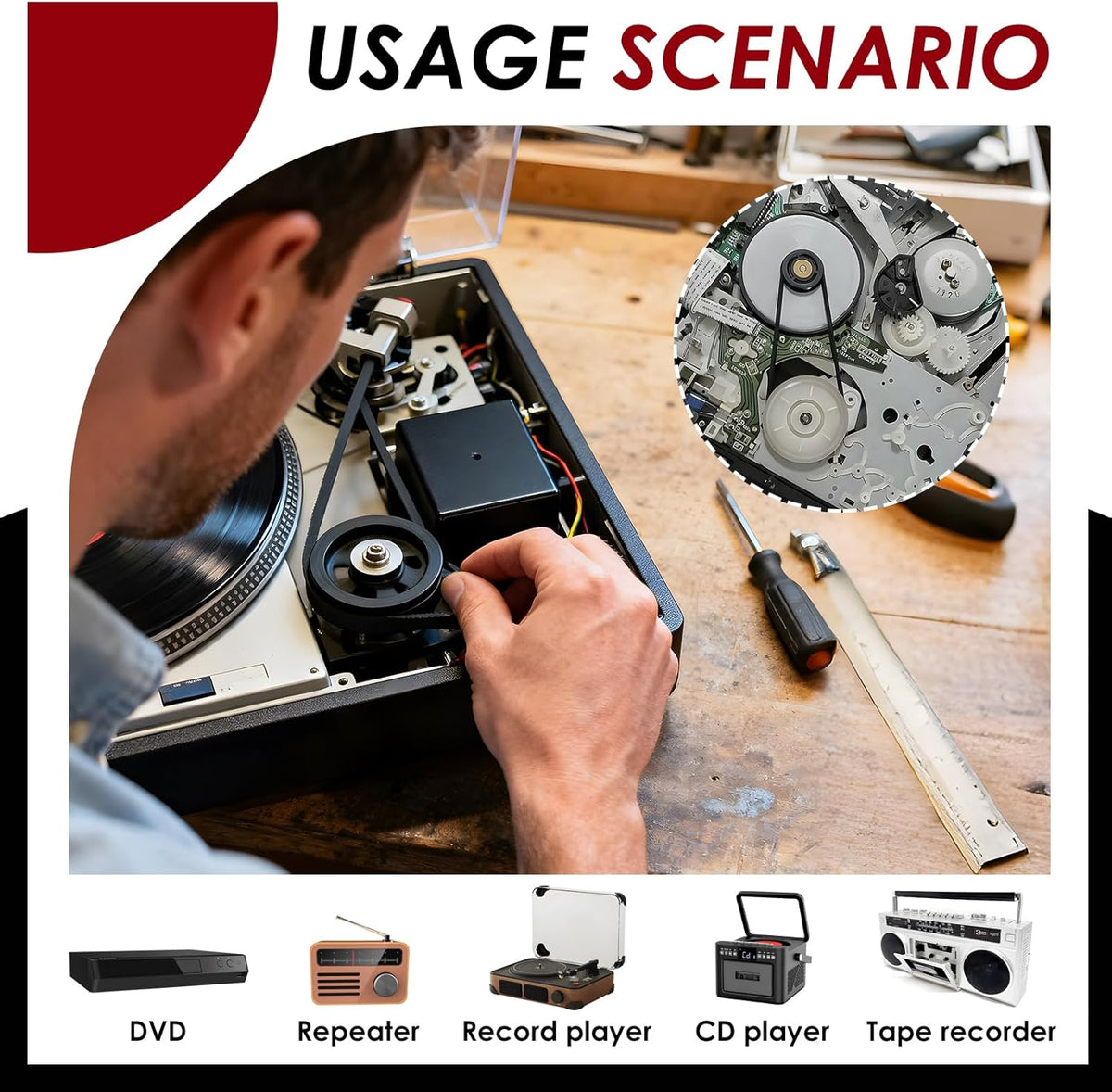 TNJPSEK 150 Cassette Set (1mm Pcs Player Belts Replacement Kit, Mixed Flat Rubber Drive Belts for Tape Recorder Repair