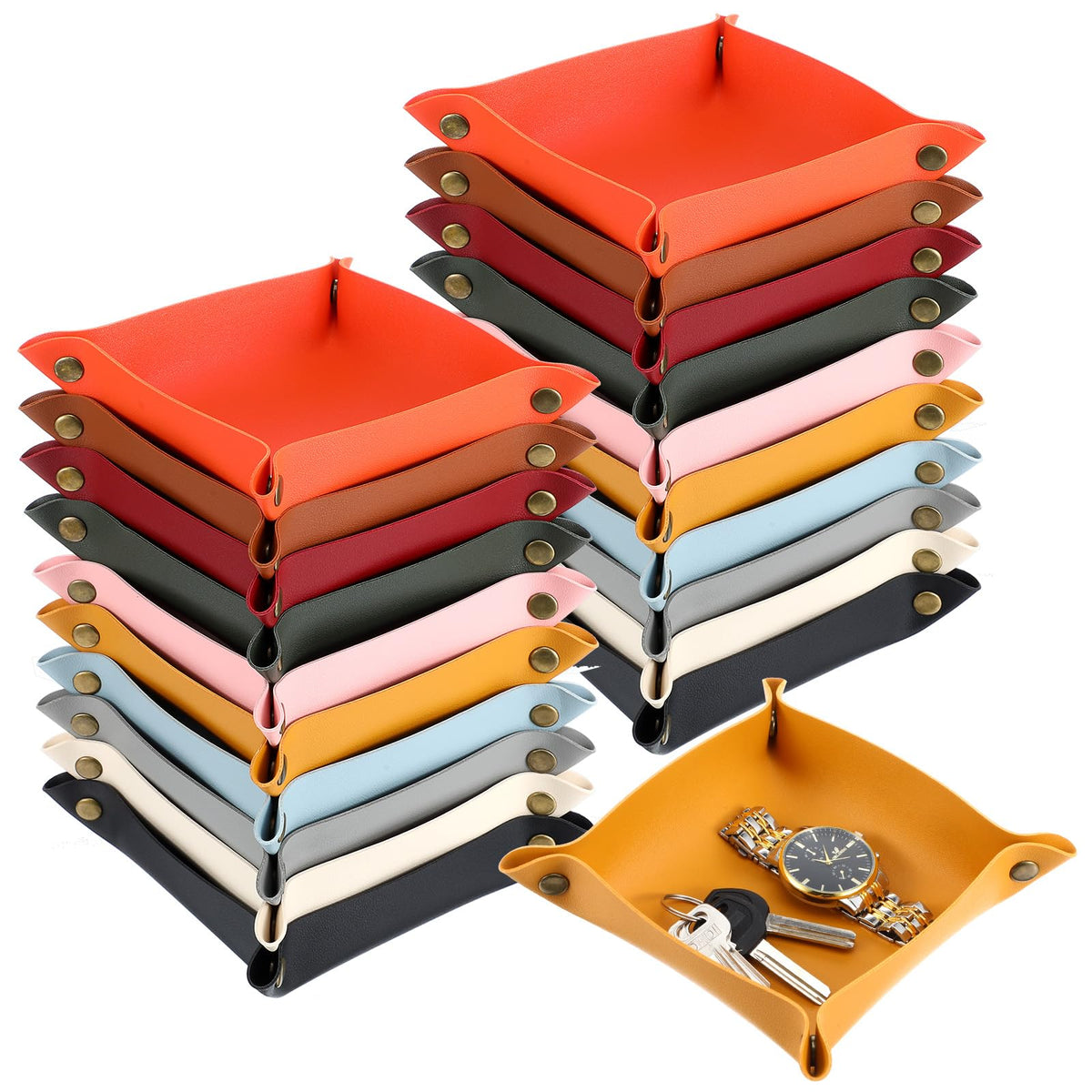 20 Pcs PU Leather Jewelry Valet Tray for Women and Man Portable Catchall Travel Storage Dish Plate Key Tray For Entryway Desk Organizer for Phone, Keys, Glasses, Wallet, Earphone, Watch, Coin