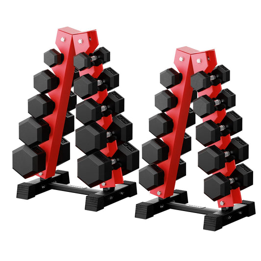 RitFit 650LB Rubber Hex Dumbbell Sets with Weights Rack, Multiple Color Choices Available, Great Gym Equipment for Home, Strength Training, Workouts，Red