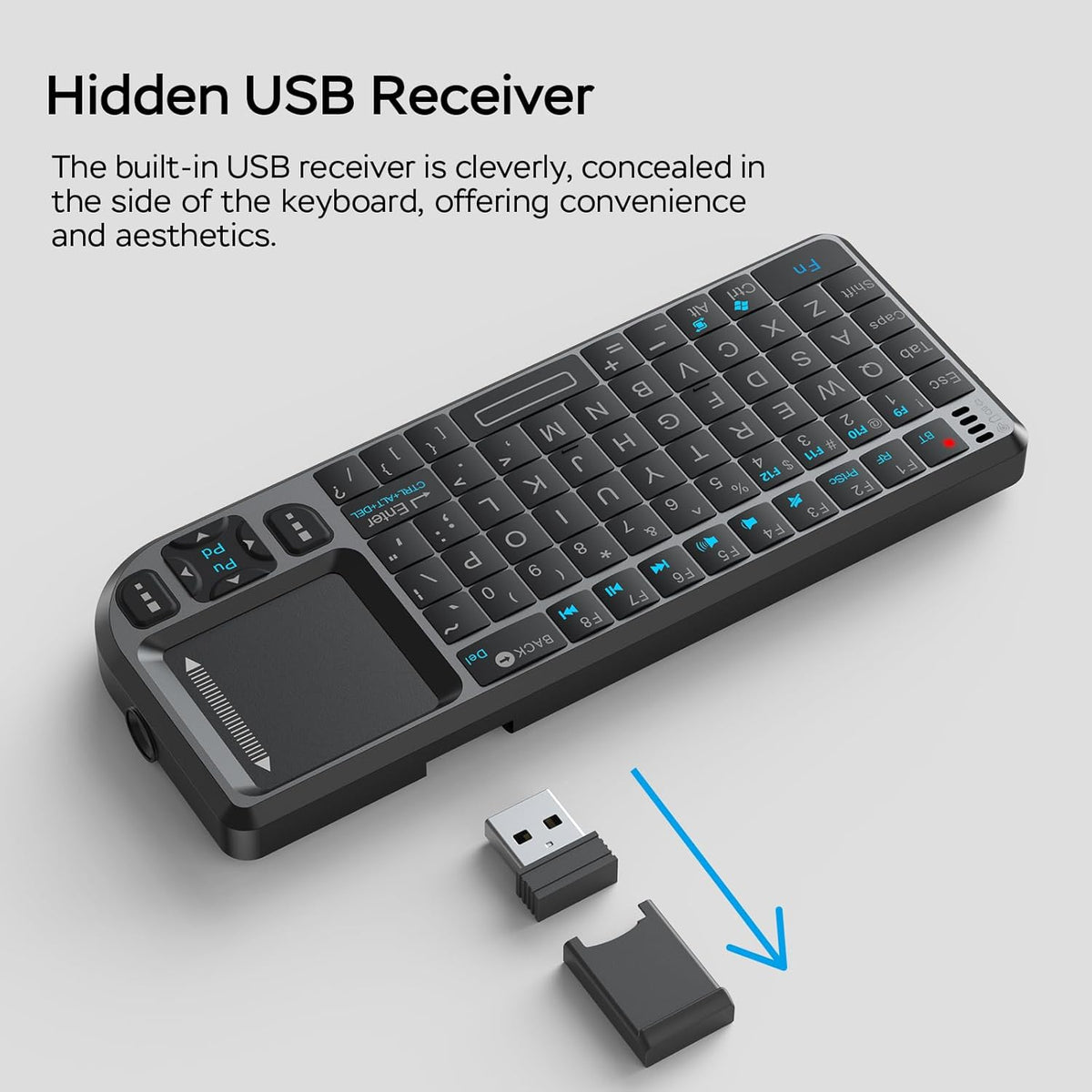 Burhoo 2.4G Mini Keyboard with Touchpad, Mini Bluetooth Keyboard, Ultra-Thin Handheld Wireless Portable, Suitable