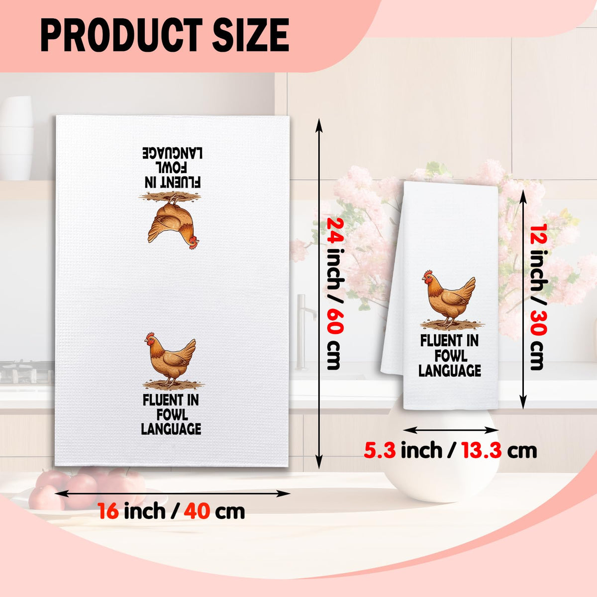 NAHMAKNE Funny Chicken Kitchen Towels, Fluent in Fowl Language, Humorous Saying Dish Towels for Farmhouse Decor, Chicken Lover Gifts, Birthday for Farm Women Mom Wife Sister Friend