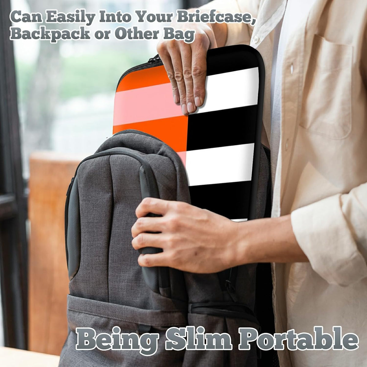 SROJDHFJB 10 inch, 7 10-inch Universal Tablet Laptop Sleeve Case Orange Black White Stripes Slim Carrying Case Travel