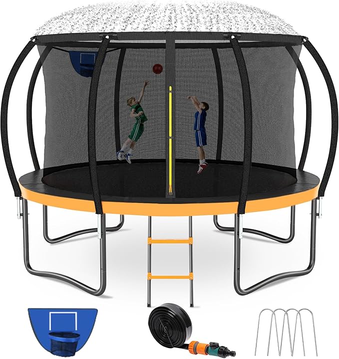 14FT & 16FT Trampoline for Kids & Adults, Big Round Trampoline with Basketball Hoop, Sprinkler & ASTM Certified