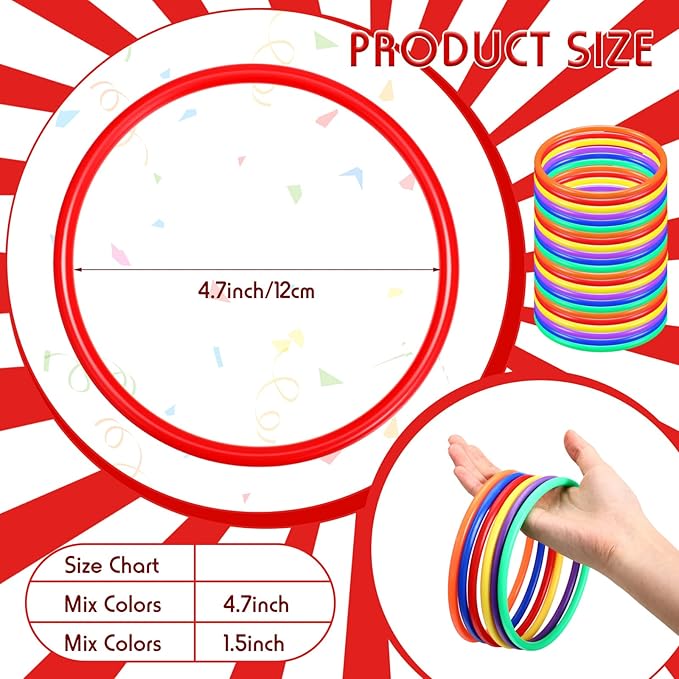Civaner 72 Pcs Ring Toss Rings Game Plastic Carnival Ring Toss for Speed Agility Practice, Fun Target Toys Carnival Halloween Party Favors Throw Bottle Sports Yard Family Game